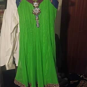 Asymmetrical Green Dress with Embellishments